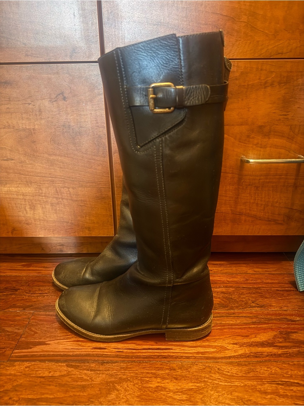 Chloe Black Leather Knee-High Riding Boots with Buckle